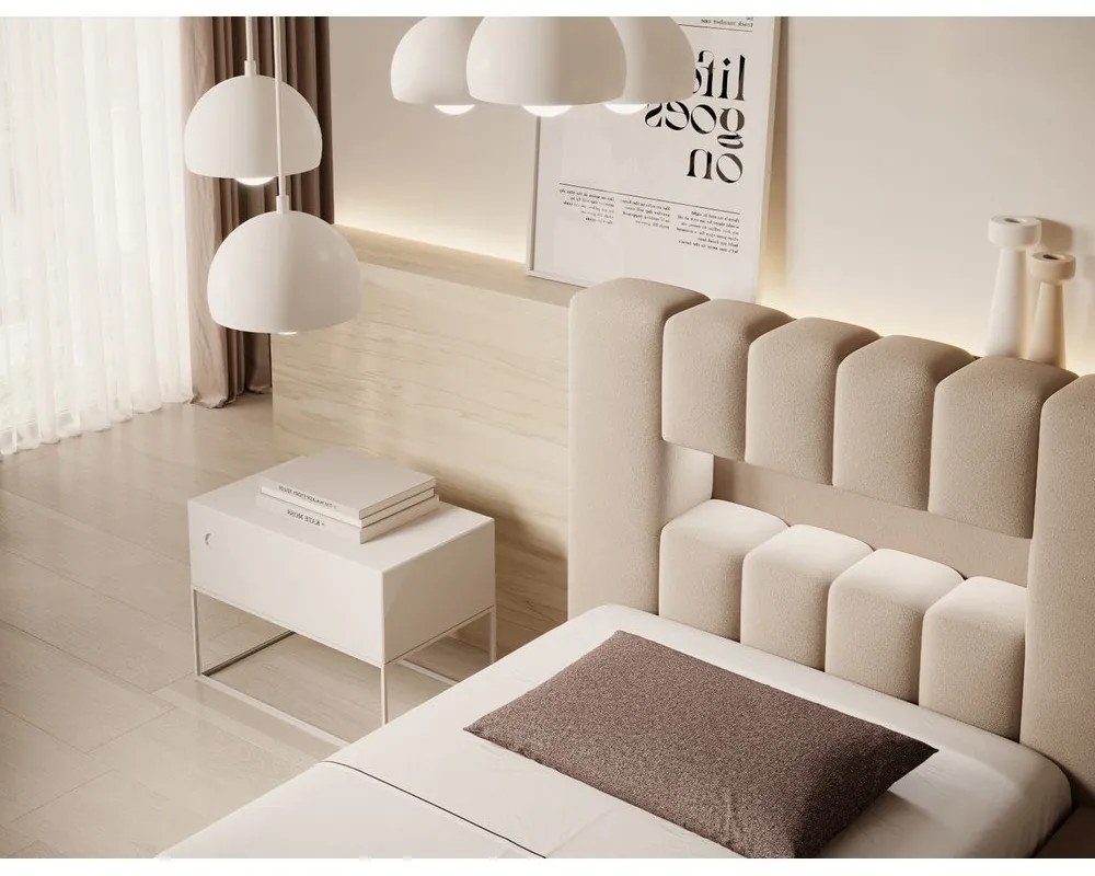 Letto singolo imbottito marrone chiaro con contenitore con rete inclusa 90x200 cm Lamica – ELTAP