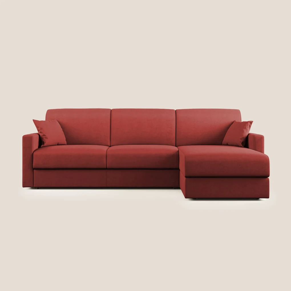 Chris Divano letto angolare con penisola in microfibra smacchiabile T11 Rosso 268 cm Sinistro (mat. 140x197)