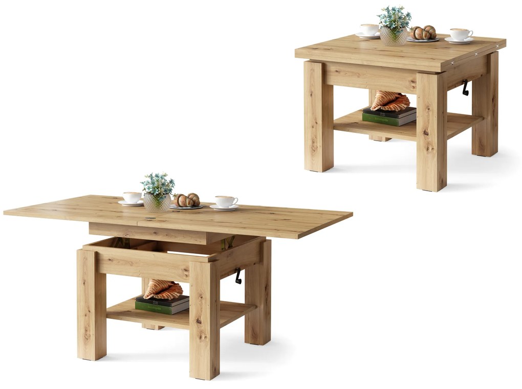 CLEO Rovere Artisan - TAVOLINO TRASFORMABILE SALVASPAZIO CON PIANO ALLUNGABILE E ALZABILE