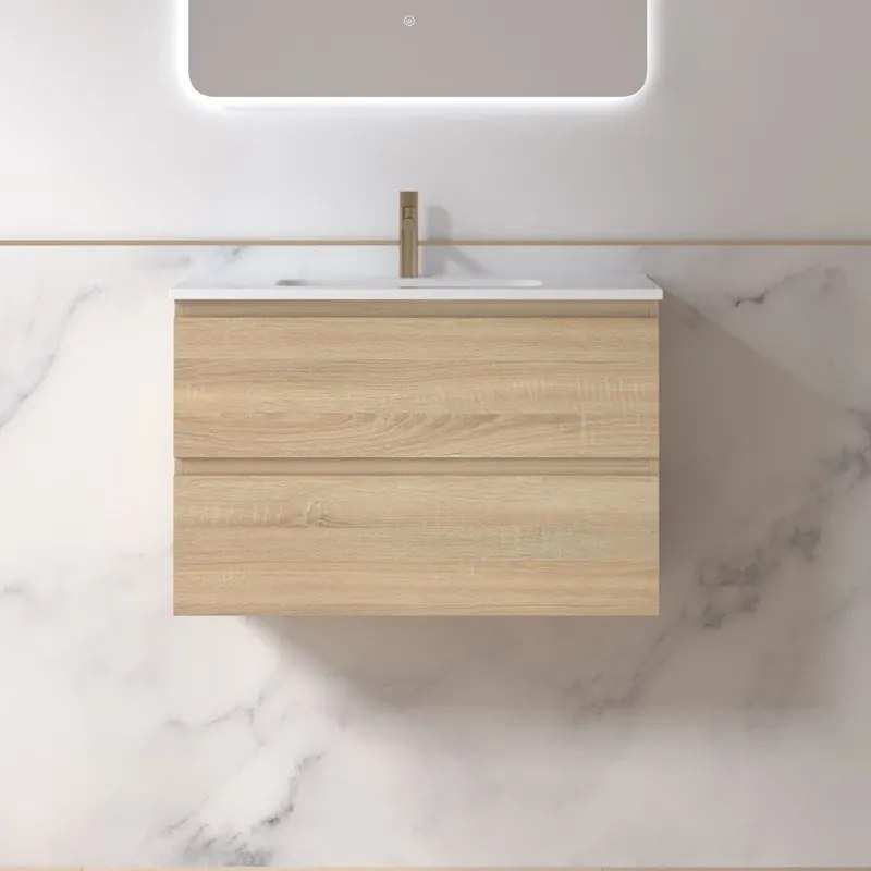 Kamalu - Mobile bagno 80 cm lavabo integrato legno chiaro | KAM-HR80