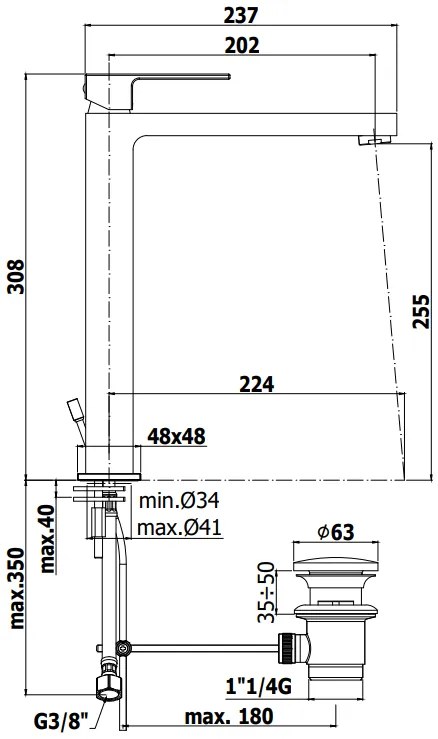 Paffoni Elle El081kcr Miscelatore Lavabo alto Con Scarico Click Clak Cromo