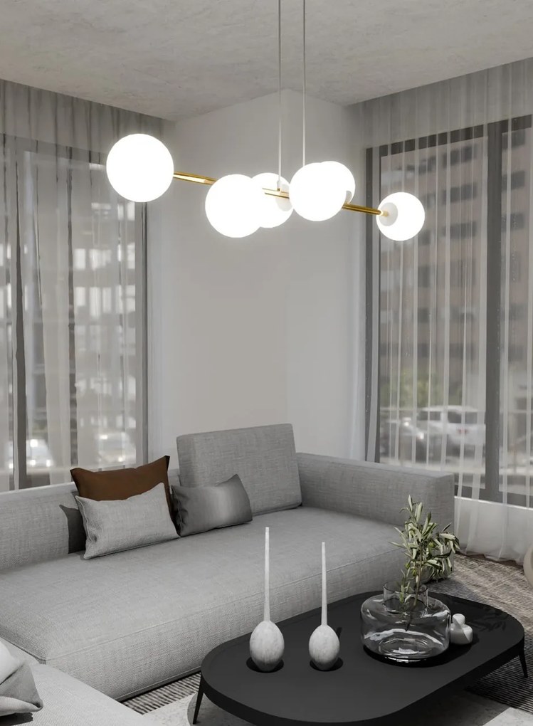 Lampadario a sospensione GRAVITY 6 Nero/Bianco e Oro 6xE14