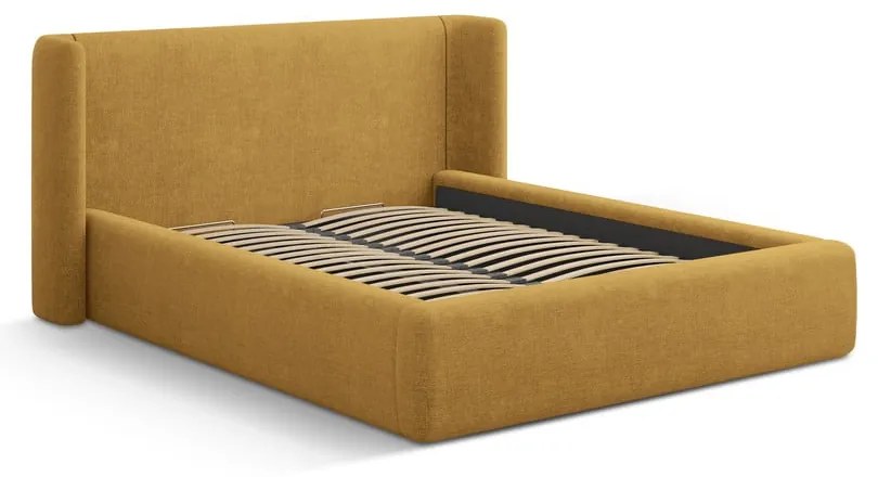 Letto matrimoniale imbottito color senape con contenitore con rete inclusa 200x200 cm Jason – Windsor &amp; Co Sofas