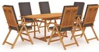 Set da Pranzo da Giardino 7 pz con Cuscini Legno di Teak Grigio cod mxl 41693