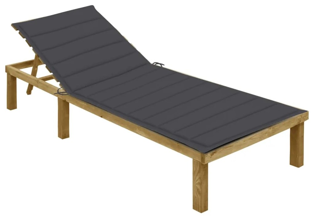 Lettino Da Giardino Con Cuscino Antracite Legno Pino Impregnato /