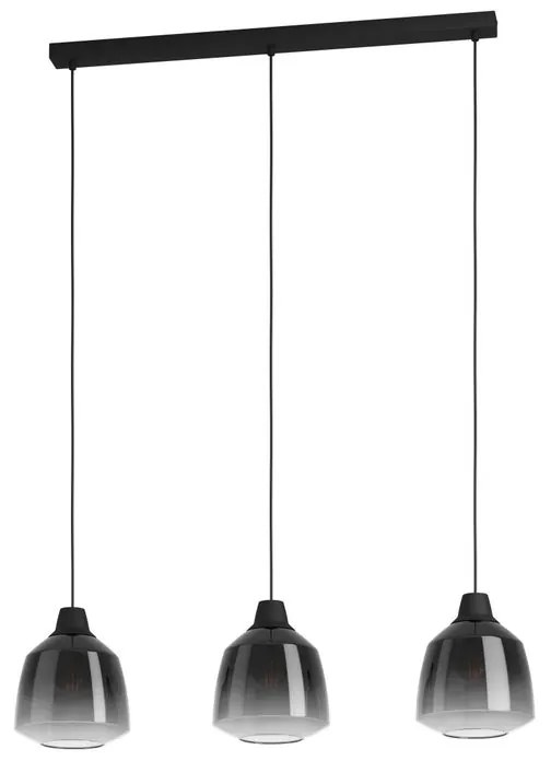 Lampadario Glamour Sedbergh nero paralume grigionerotrasparente 3x E27 Ø0cm EGLO