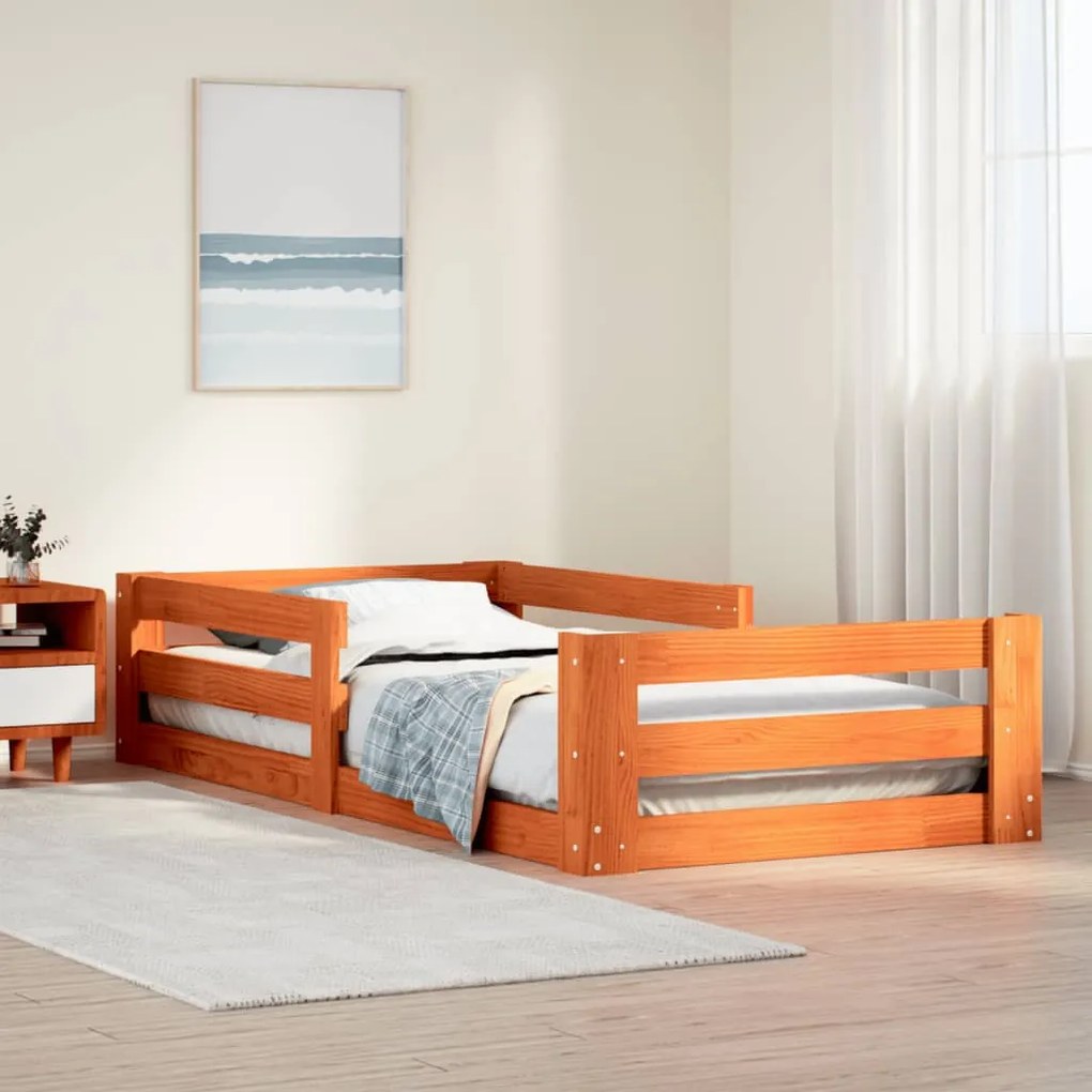 Letto Senza Materasso Marrone Cera 100x200 Cm İn Legno Di Pino /