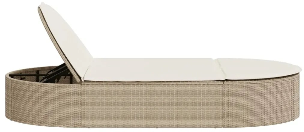 Lettino prendisole con cuscini beige in polyrattan