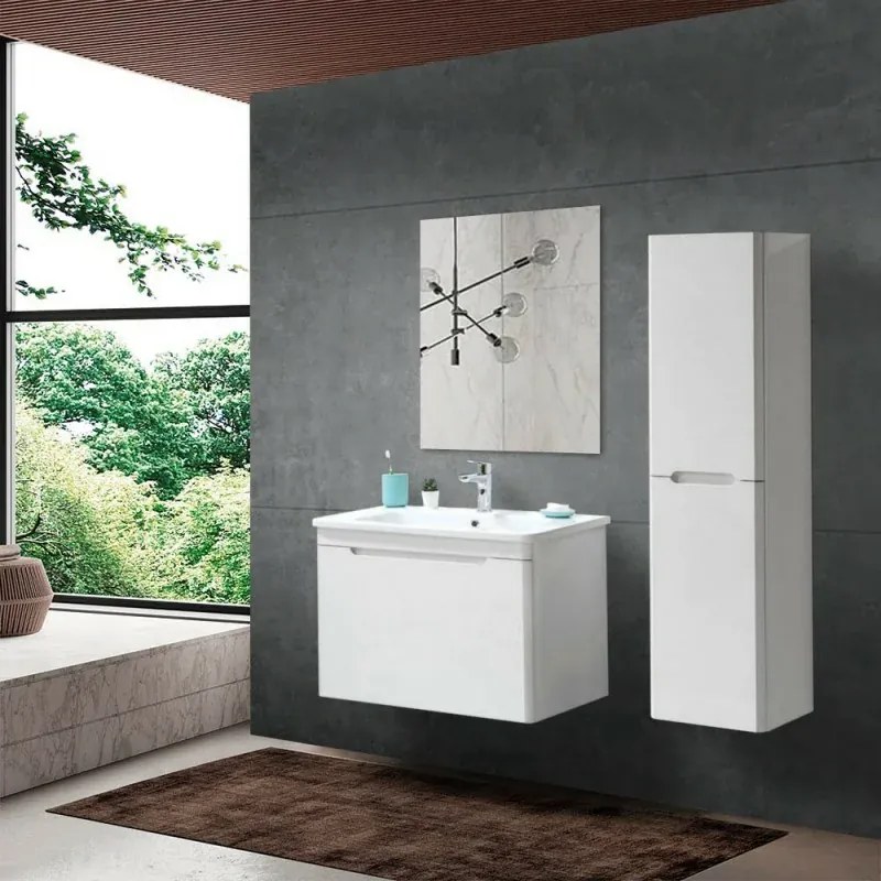 Mobile bagno sospeso 80 cm bianco lucido con specchio 70x90 Stillo