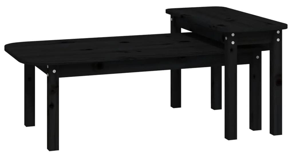 Set tavolini da salotto 2 pz nero in legno massello di pino