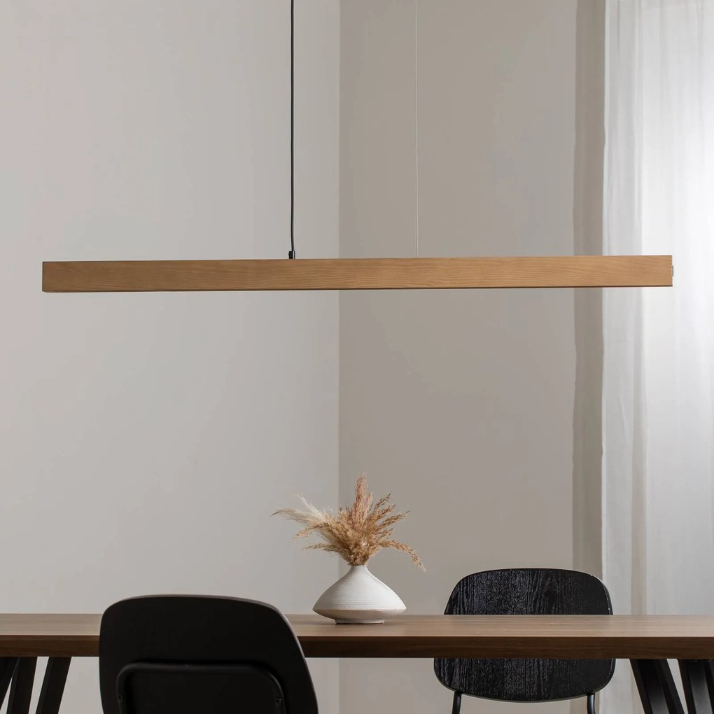 TK Lighting Lampada a sospensione in legno LED Teo, pino, 126 cm, dimmer touch
