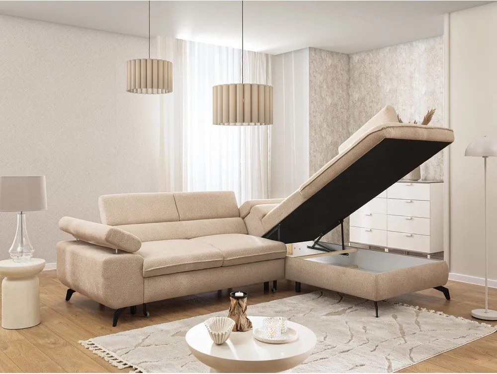 Divano angolare beige (con penisola a destra/a L) con rivestimento in ciniglia Marbeya – Ropez