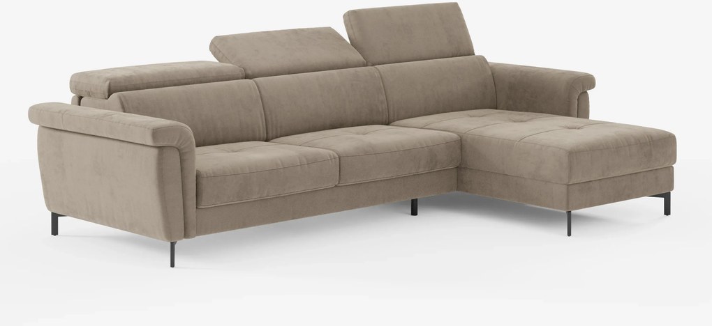 Capri Divano letto angolare con penisola contenitore e poggiatesta reclinabili - elegante tessuto smacchiabile T30
