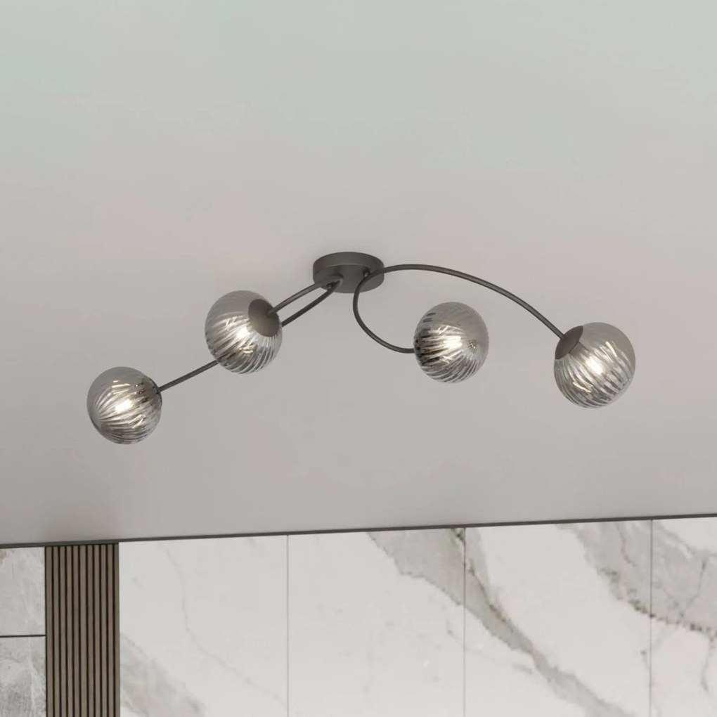 EMIBIG LIGHTING Plafoniera Vibra, grigio fumo/nero, lunghezza 110 cm, a 4 luci.