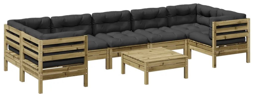 Set divani da giardino 8pz con cuscini legno impregnato di pino