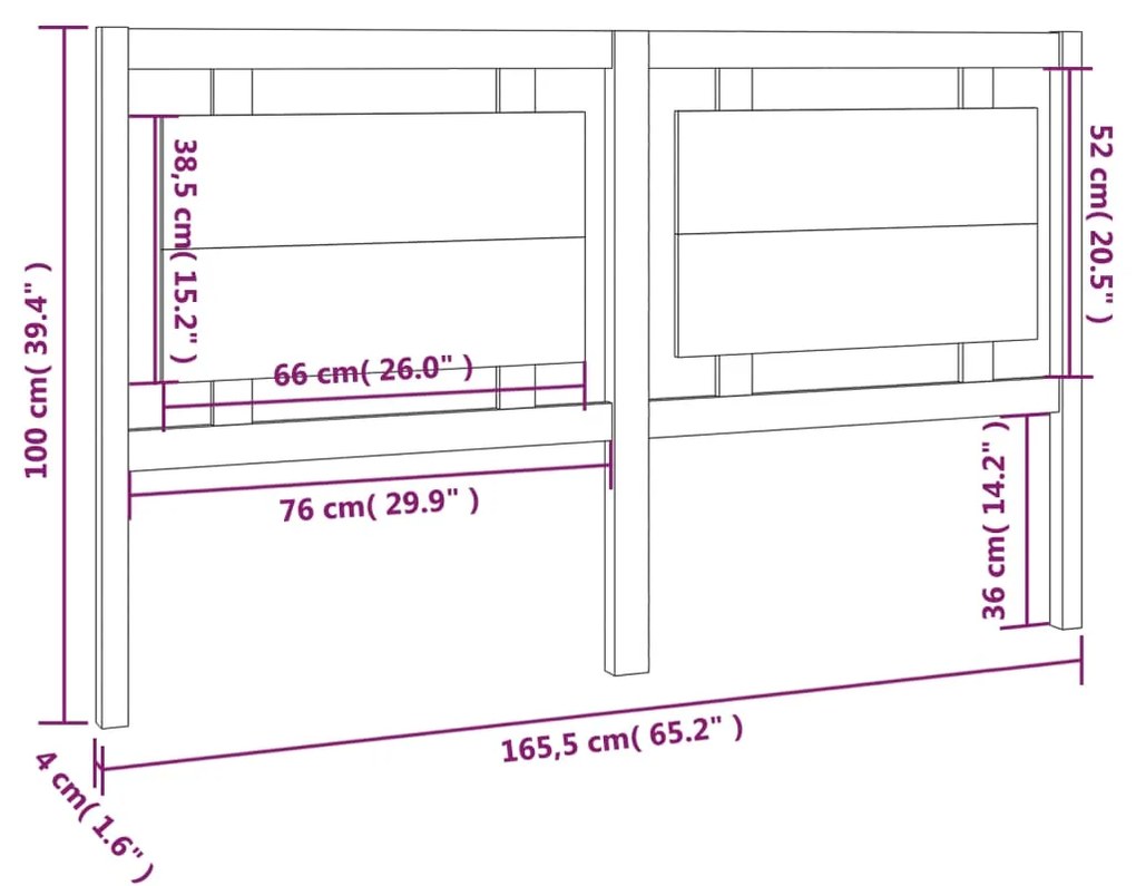 Testiera per Letto 165,5x4x100 cm in Legno Massello di Pino