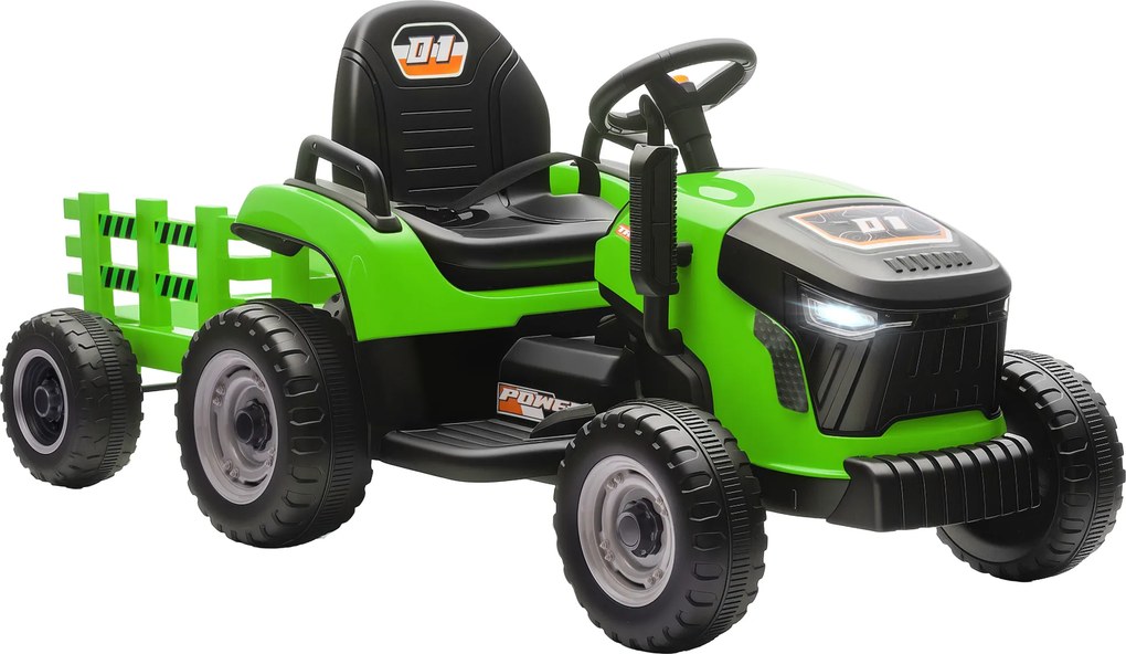 Trattore Elettrico per Bambini 12V con Rimorchio Staccabile 139x58x55 cm e Telecomando Verde...
