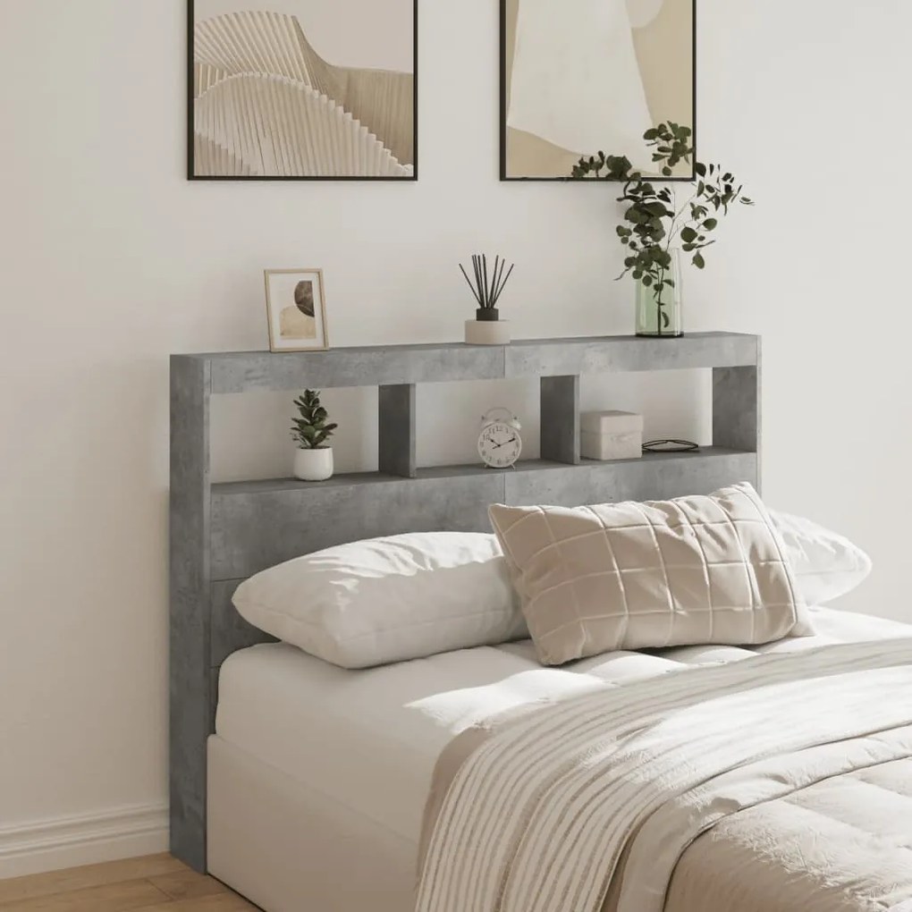 Testiera Con Contenitore A Led Grigio Cemento 140x17x102 Cm /