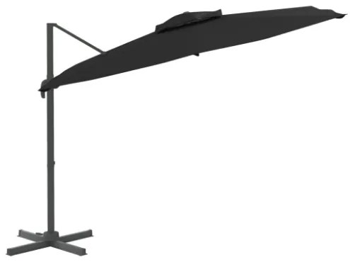 Ombrellone a Sbalzo Doppio Piano Nero 400x300 cm