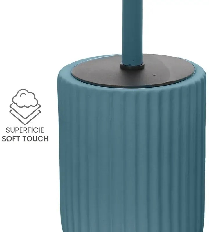 Scopino wc blu in ceramica soft touch con setole nere Spring