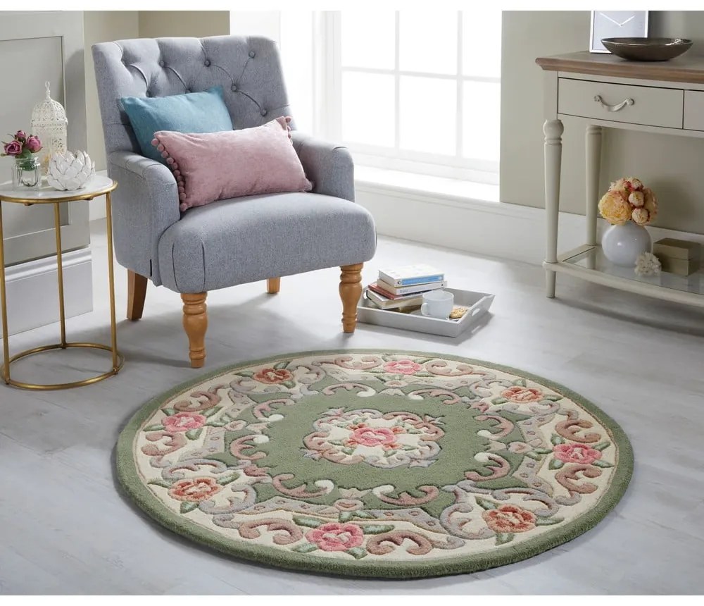 Tappeto rotondo in lana verde ø 120 cm - Flair Rugs