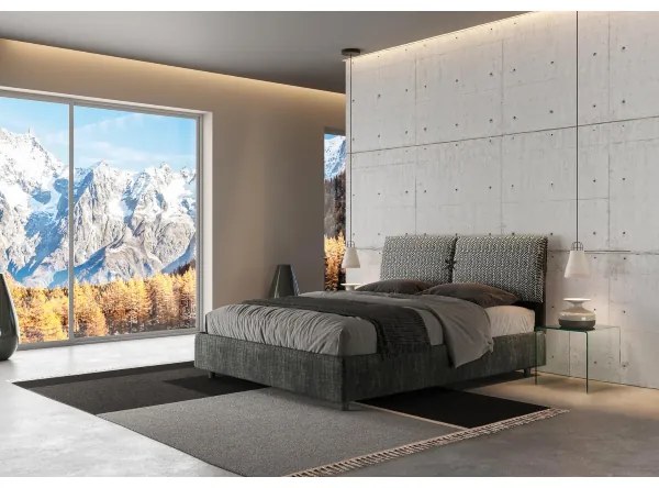 Letto matrimoniale contenitore imbottito 160x190 tessuto Aragona 8 blu Mados