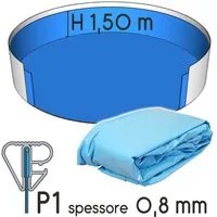 Liner Per Piscina A Forma Circolare 4,00 X H. 1,50 M Azzurro - Attacco P1 - Spessore 0,80 Mm