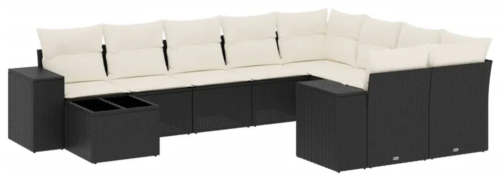 Set divani da giardino 10pz con cuscini in polyrattan nero