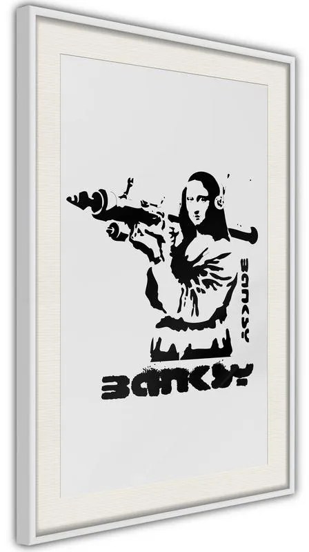 Poster  Banksy: Mona Lisa with Bazooka I  Cornice Quadri Cornice nera con pass-partout, Larghezza x Altezza Home decor 20x30