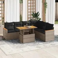 Set Divani da Giardino 7pz con Cuscini Grigio Polyrattan Acacia 3327497