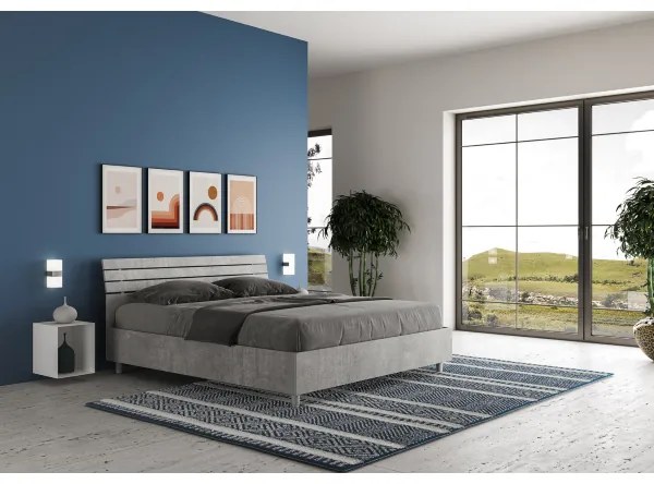Letto matrimoniale contenitore 160x190 testata inclinata con doghe cemento Ankel