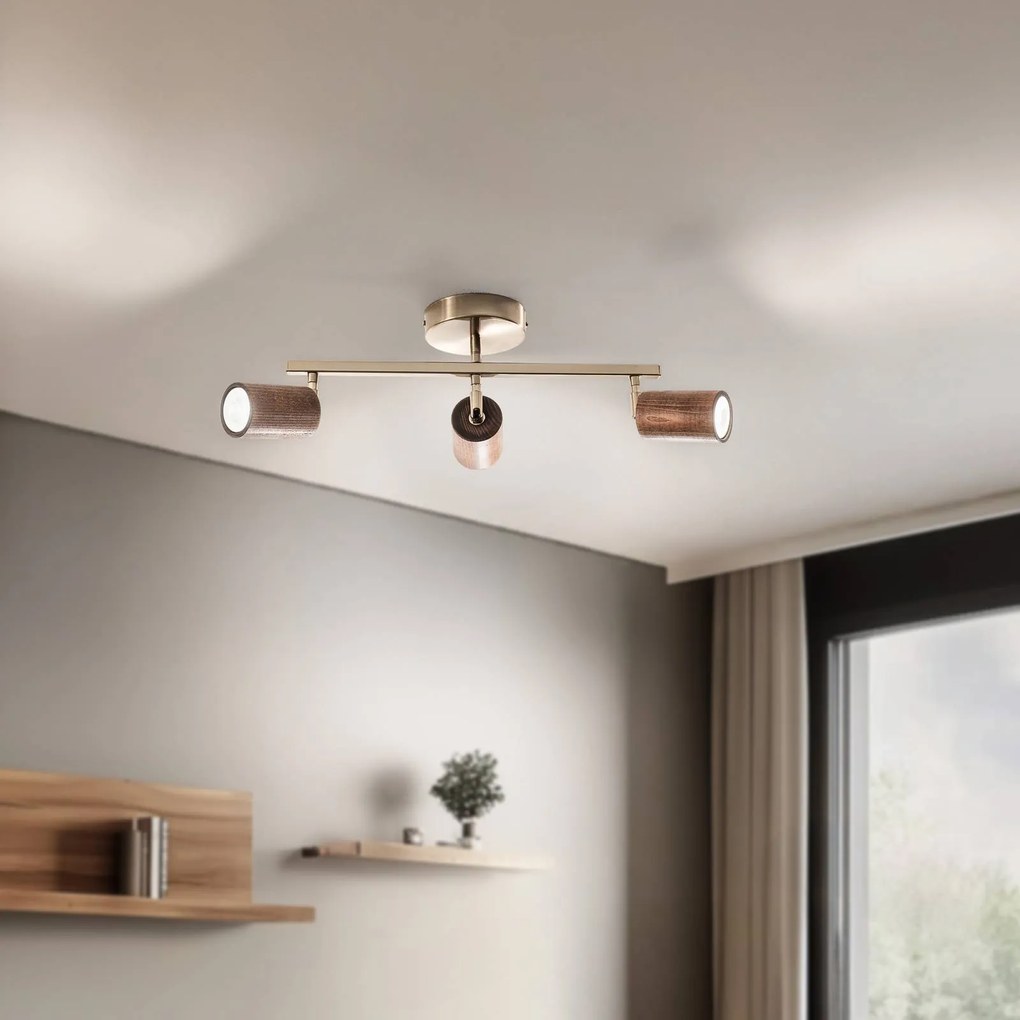 Lucea Faretto da soffitto Legno, lineare, a 3 luci, marrone / ottone, legno