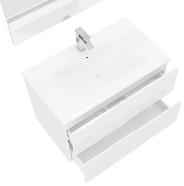 Mobile bagno sospeso 80 bianco lucido con lavabo e specchio LED Eva