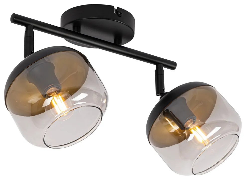 Faretto da soffitto di design nero con vetro oro e fumé 2 luci - Kyan