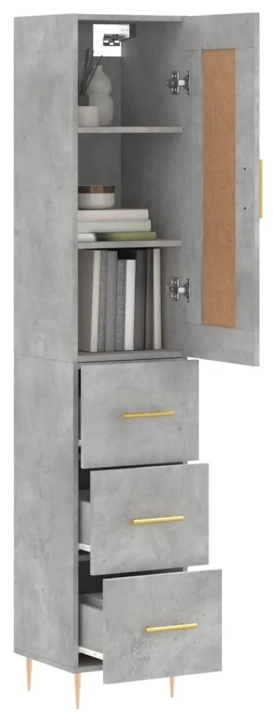 Credenza grigio cemento 34,5x34x180 cm in legno multistrato