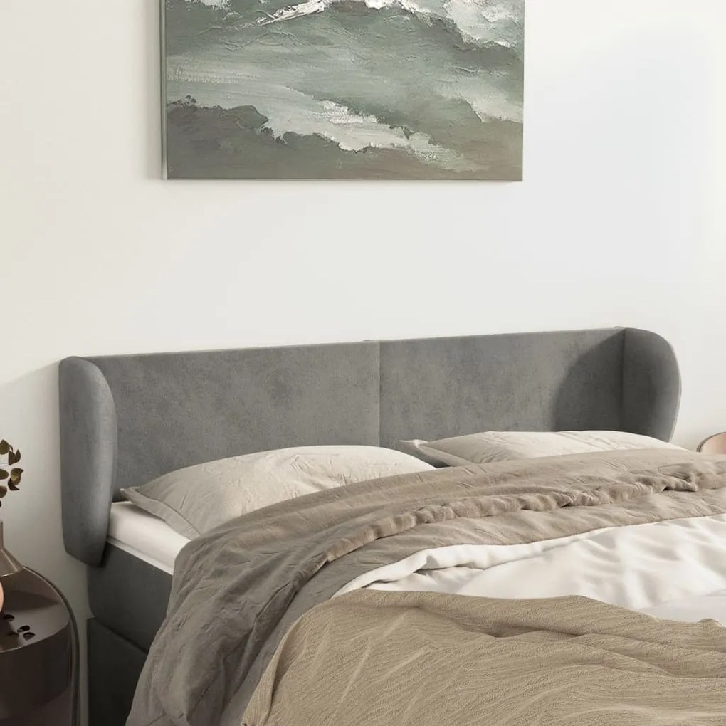 Testiera Ad Orecchio Grigio Chiaro 147x23x78/88 Cm İn Velluto /