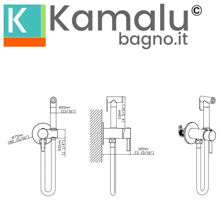 Kamalu - Miscelatore bidet da incasso con doccetta finitura oro| KAM-ARTE ORO