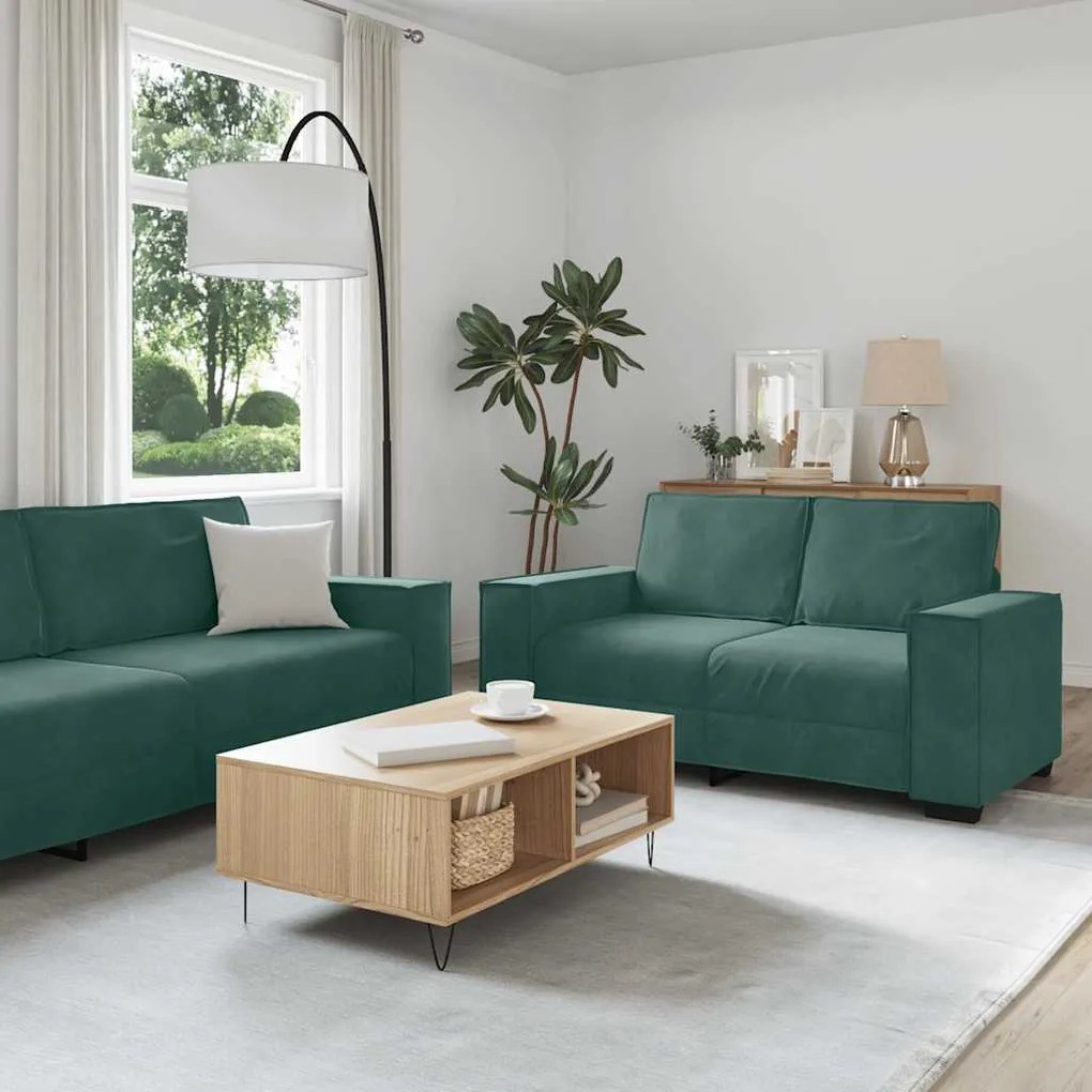 Set Di Divani 2 Pz Con Cuscini Verde Scuro İn Velluto /