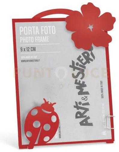 Porta foto coccinella rosso in ferro 10x15cmh(9,5x12,5formatofoto)