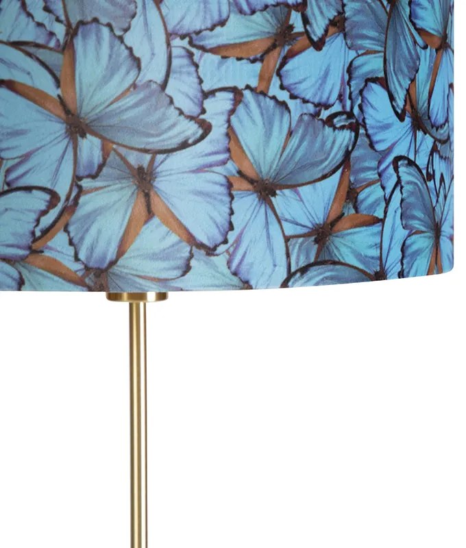 Lampada da terra oro/ottone con paralume in velluto farfalle 40/40 cm - Parte