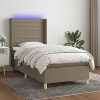 Letto a Molle con Materasso e LED Tortora 100x200cm in Tessuto 3138937