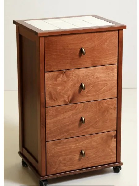 Carrello da cucina POKER con cassetti e piano in ceramica Noce