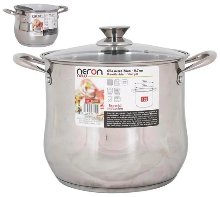 Casseruola Inde New Heron Acciaio Con coperchio Induzione (3L) - Ø 20 cm