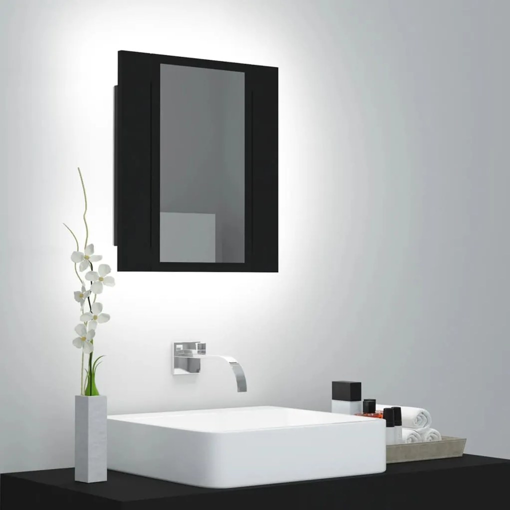 Armadietto A Specchio Con Luci Led Nero 40x12x45 Cm İn Acrilico /