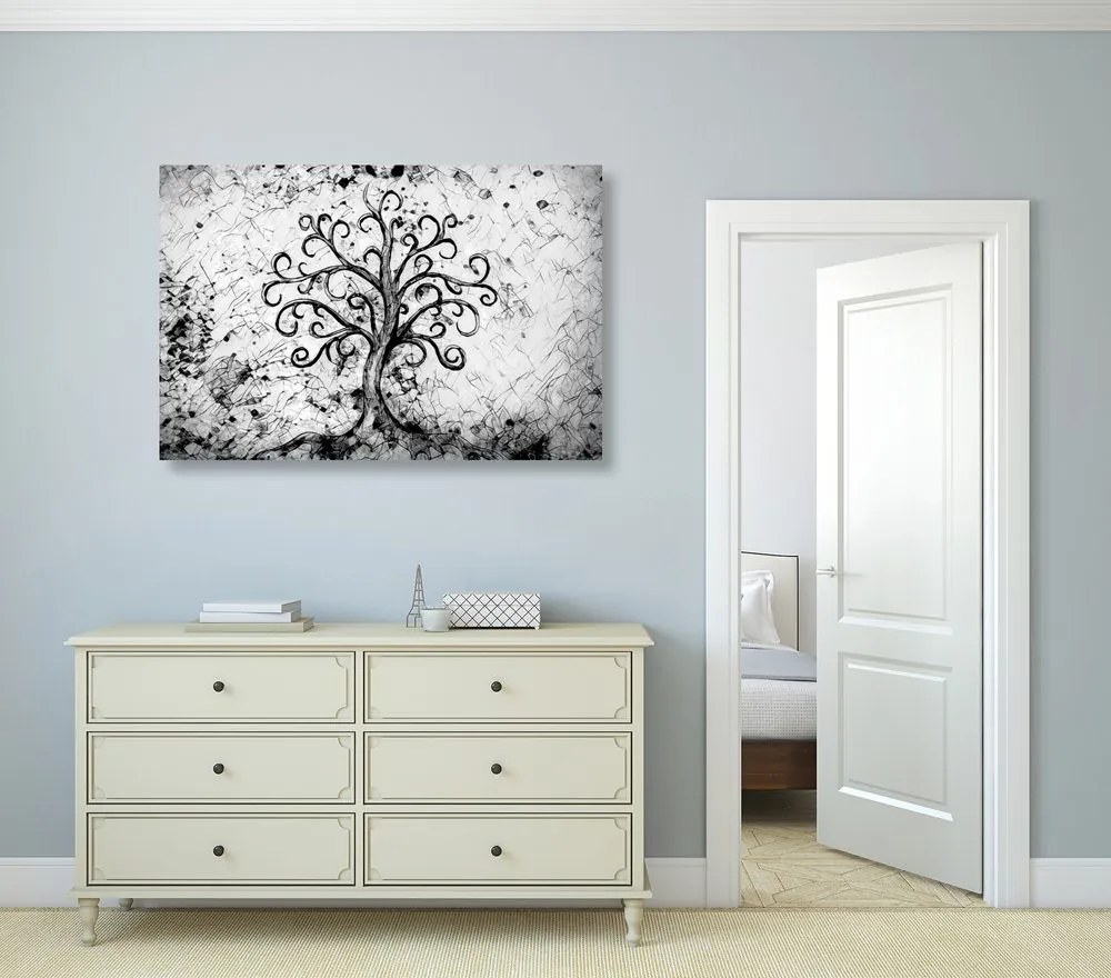 Stampa su tela – Simbolo dell'albero della vita in bianco e nero