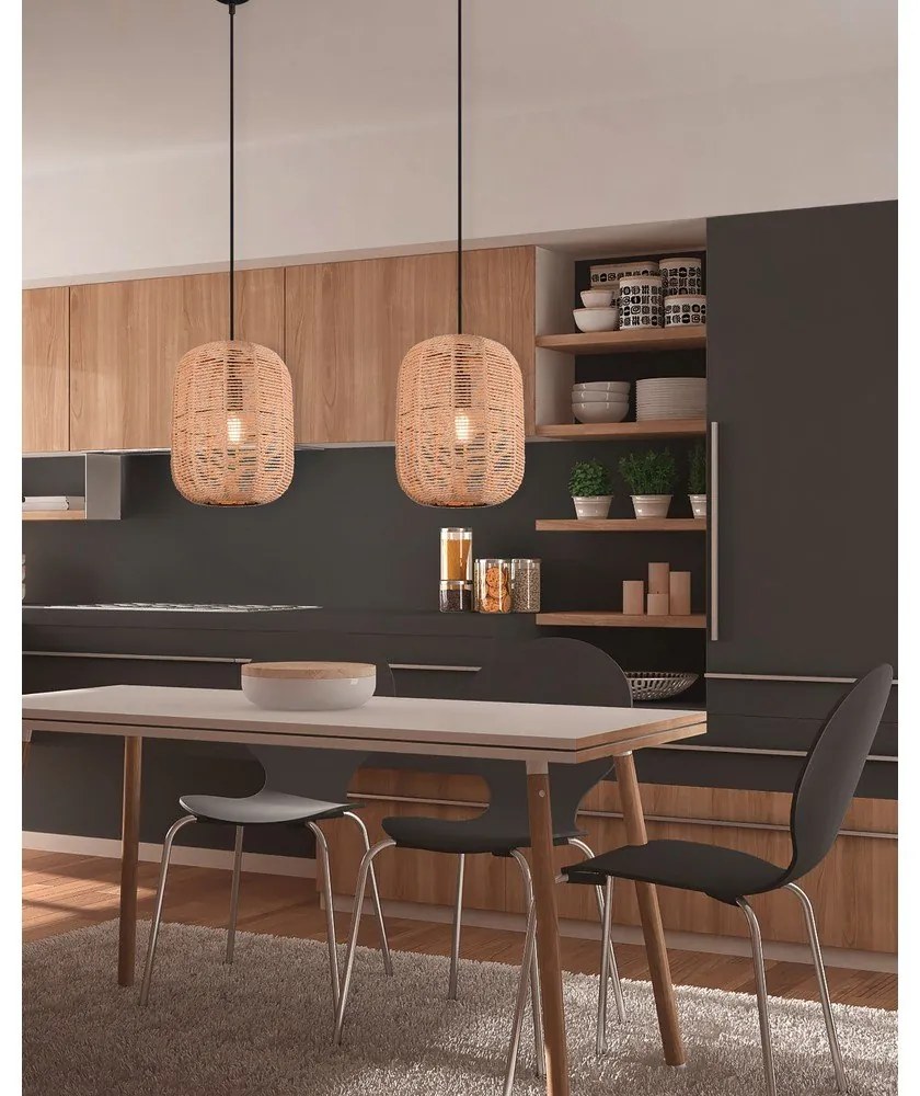 Lampadario marrone chiaro con paralume in tessuto ø 25 cm Runa - Trio