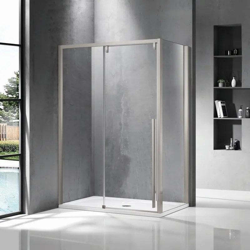 Kamalu - Cabina doccia 80x130 scorrevole con lato fisso 80 cm finitura acciaio spazzolato | KSA5000AS