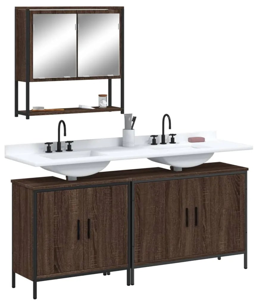Set Mobili Da Bagno 3 Pz Rovere Marrone İn Legno Multistrato /
