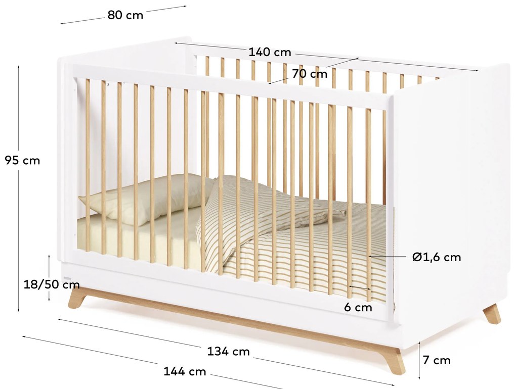 Kave Home - Culla evolutiva Maralis in legno massello di faggio finitura bianca 70 x 140 cm