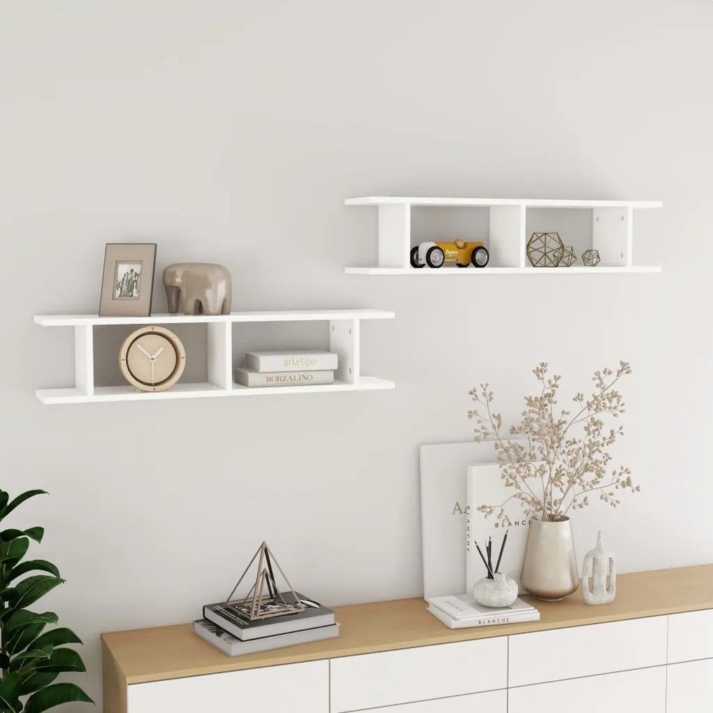 Mensole Da Parete 2 Pz Bianche 90x18x20 Cm İn Legno Multistrato /